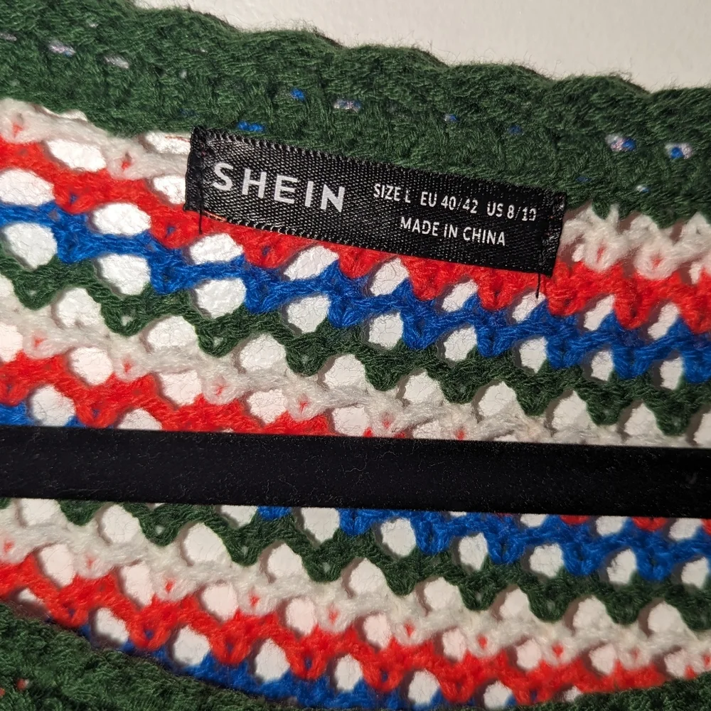 SheIn Chevron Pattern Open Knit Colorblock Sweater - Picture 7 of 7
